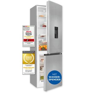 Exquisit Kühl-Gefrierkombination KGC5320-95-E-WS-040C inoxlook | Nutzinhalt: 313 L | Wasserspender | 4*-Gefrieren | Alarm-Funktion | 4 Glasablagen