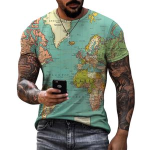 Herren Weltkarte Slim Rundhals T-Shirt Printed Pacific Ocean Earth Geography Tops,Farbe: Hellgrün,Größe:M