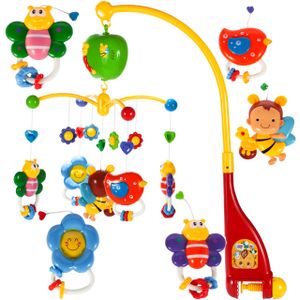 MalPlay Mobile mit Spieluhr, Musik | Babymobile für Kinderwagen Kinderbett | Automatische Abschaltung | Spielzeug für Neugeborene und Kleinkinder | Viele bunte Tiere und Blumen | Babyausstattung ab 3 Monaten