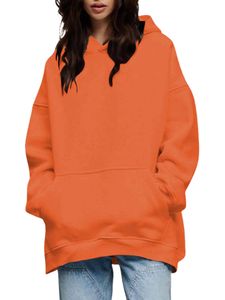 Damen Kapuzenpullover Hoodies mit Tasche Pullover Lose Passform Baggy Sport Tops Orange,Größe M