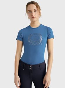 Tommy Hilfiger Performance Crest Strass T-Shirt Damen BLUE COAST FS 2023, Größe:S