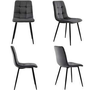 Flieks Čalúnené stoličky sada 4, jedálenské stoličky s operadlom, kuchynské stoličky so zamatovým sedadlom, stoličky do obývačky s kovovými nohami