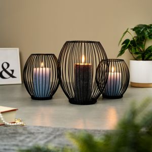 bremermann 3er-Set Kerzenhalter, Kerzenständer, Stumpenkerze, Metall, schwarz matt