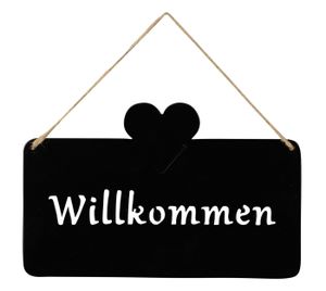 Schild Willkommen 25x16cm Außen Garten-Deko Schwarz Matt Herz Eisen Türschild Wandbild