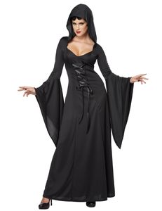 Hexen-Damenkostüm Zauberin Halloween-Kostüm schwarz