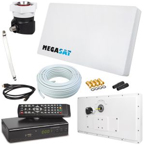 Megasat Flachantenne PROFI Line H30 D1 Single inkl. Fensterhalterung + HD Sat Receiver + 10m Kabel + 1x Fensterdurchführung. Neueste Generation mit besten Empfangswerten für HD und SD TV (einfache und stabile Montage)