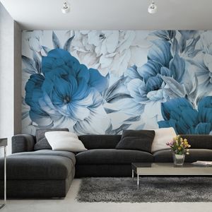 Muralo XXL Selbstklebende FOTOTAPETE Blaue PFINGSTROSEN Blumen Natur (B) 368 cm x (H) 280 cm Tapete Wandtapete WOHNZIMMER SCHLAFZIMMER 5201