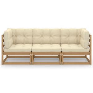 vidaXL 3-Sitzer-Gartensofa mit Kissen Kiefer Massivholz