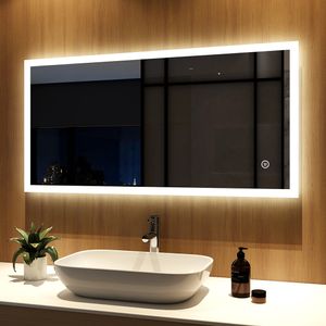Meykoers LED Badspiegel 120x60cm Badspiegel mit Beleuchtung Touch kaltweiß Lichtspiegel Badezimmerspiegel Wandspiegel IP44 energiesparend