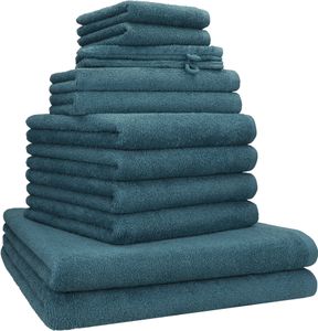 Betz 12 tlg. Handtuch Set BERLIN 100% Baumwolle  Liegetücher,  Handtücher,  Gästetücher,  Seiftücher und  Waschhandschuhe Farbe - taubenblau - BERLIN