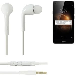 K-S-Trade Kopfhörer Headset kompatibel mit Huawei Y6 II Compact mit Mikrofon u Lautstärkeregler weiß 3,5mm Klinke Kabel Headphones Ohrstöpsel