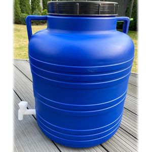 Regentonne Weithalsfass 60 Liter Regenfass Weithalstonne Sauerkrautfass Gepäcktonne mit Wasserhahn blau