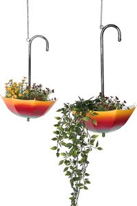 DanDiBo Blumenampel Metall Hängeampel mit Topf Innen Außen Regenschirm Hängepflanzen 2er Set 96258 Pflanzenhänger Blumenhänger Topfhänger Blumen