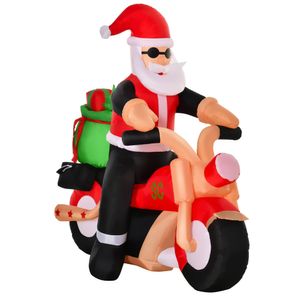 HOMCOM Aufblasbarer Weihnachtsmann auf einem Motorrad 150 cm LED mit Gebläse Weihnachts-Party Weihnachtsdekoration Polyester Weiß+Rot+Grün 153 x 55 x 150 cm