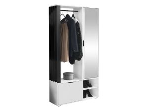Mirjan24 Garderobe-Set Milo mit Spiegel und Kleiderstange, Loft Stil, Lamellen, Flurgarderobe (Farbe: Weiß / Weiß + Schwarz)