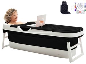 HelloBath® Faltbare Badewanne - Schwarz - 157 cm - Mobile wanne - Klappbare Badezuber - Bath Bucket - Erwachsene und Kinder - Badekissen & Badlampe