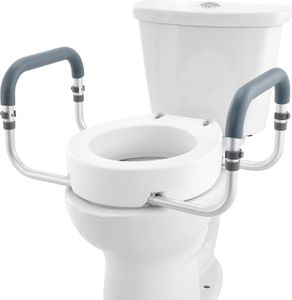 SucceBuy zvedák záchodového prkénka, výška 8,9 cm, nosnost 136 kg, hliníková madla s EVA polstrováním, pro seniory, zdravotně postižené, těhotné ženy, pro lékařské účely, standardní kulaté WC, bílý
