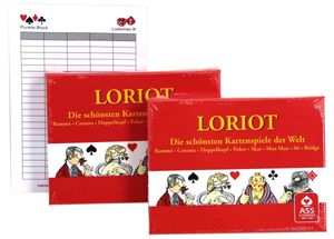 Loriot Spielkarten Rommé, Doppelpack von ASS im Set mit Ludomax Block