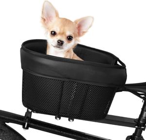 Hundefahrradkorb, Mountainbike-Einkaufskorb, tragbarer Katzen- und Hundetr?ger fš¹r die vordere Querstange des Fahrrads mit Sicherheitsgurt aus Schwammfutter (schwarz)