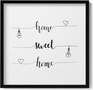 Inschrift an einer Wohnung „Home, sweet home“– Wandbild mit Rahmen – Gerahmtes Bild  – Wanddekoration – 50x50 cm –  Schwarz Rahmen
