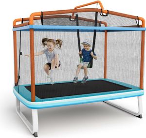 Trampolina dla dzieci KOMFOTTEU, 3 w 1, ze zdejmowaną huśtawką i poziomym drążkiem, trampolina do użytku wewnątrz i na zewnątrz, idealna dla dzieci w wieku od 3 lat, maksymalne obciążenie 110 kg
