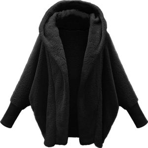 ASKSA Damen Teddyjacke mit Kapuze Lang Fleece Warm Weich Winter Warm Plueschjacke Casual Zip Langarm Samt Jacke Dicke Freizeit Fleecejacke,Schwarz,4XL
