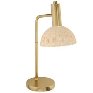 HOMCOM Tischleuchte, Tischlampe mit E14 Fassung, Nachttischlampe mit Rattan-Lampenschirm, 40 W Schreibtischlampe für Schlafzimmer, Wohnzimmer, Natur+Bronze, inkl. LED-Birne