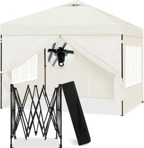 EUGAD Faltpavillon mit Seitenwänden, wasserfest, höhenverstellbar, 3x3 m, beige