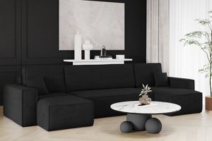 Ecksofa mit schlaffunktion und bettkasten, Sofa U-form, Couch U-form BEST Dicker Cord Schwarz