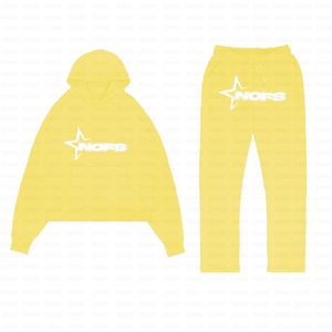 ASKSA Trainingsanzug Set Buchstaben Druck Jogginghosen Y2K Hip Hop Kapuzenpullover Streetwear, Gelb, M