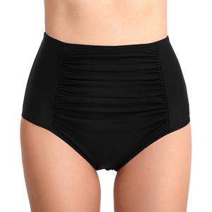 Damen Hohe Taille Bikini Unterteile Badeshorts Strandkleidung Bademode Badehose,Farbe:Schwarz,Größe:XL