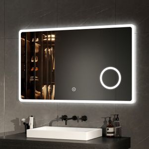 EMKE Badezimmerspiegel LED Badspiegel Wandspiegel 100x60cm mit Touch-Schalter Vergrößerung Schminkspiegel Kaltweiß Licht 6500k EMKE Badezimmerspiegel LED Badspiegel Wandspiegel 100x60cm mit Touch-Schalter Vergrößerung Schminkspiegel Kaltweiß Licht 6500k