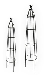 Metall Rankhilfe Obelisk rund schwarz 2er Set - 105 und 140cm Blumen-Stütze Rank-Säule Kletterhilfe Rankturm