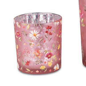 Teelichthalter, Windlicht SOMMERGARTEN rosa H. 8cm Glas Formano F24
