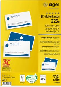 Vizitky SIGEL LP850, 3C, hladký rez po celom obvode, 225 g/m2, jasne biela, 100 ks