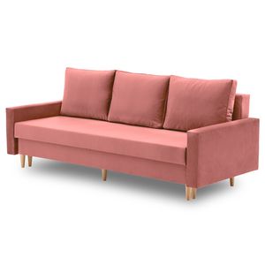 Couch BELLIS 215 x 90 mit Schlaffunktion - Schlafsofa mit Bettkasten - Farben zur Auswahl - STOFF MONOLITH 63 Rosa