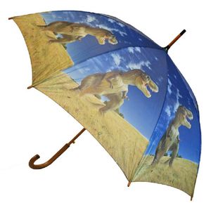 Schirm Regenschirm Motiv Dinosaurier Automatik Stockschirm Holzgriff Dino