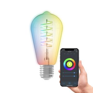 Calex Smart Lampe Filament, E27 Edison ST64, RGB WLAN Lampe mit App und Alexa Sprachsteuerung und Google Home, Dimmbar Wifi LED Leuchtmittel, 5W