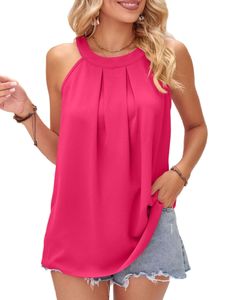 Damen Blusentops Ärmellose Tee Casual T-Shirts Einfache Faltenweste Lässige Weste Farbe:Pulver aufhellen,Größe 2xl