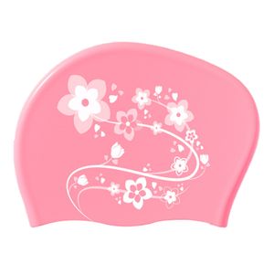 Damen-Schwimmhut, elastischer Silikon-Schwimmhut mit wasserdichtem Gehörschutz, Schwimmbeckenhut mit Blumendruck, Schwimmsportkappen für Mädchen und Frauen