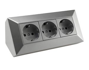 Steckdosenblock Ecksteckdose 3-Fach Schutzkontaktsteckdose Aufbau Unterbau Silber Grau