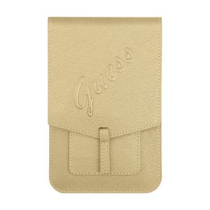 Taška na smartfón z umelej kože Saffiano s popruhom cez rameno + vrecká, Guess - zlatá
