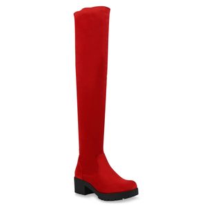 Mytrendshoe Damen Stiefel Overknees Leicht Gefütterte Boots Plateau Vorne 823456, Farbe: Rot, Größe: 39