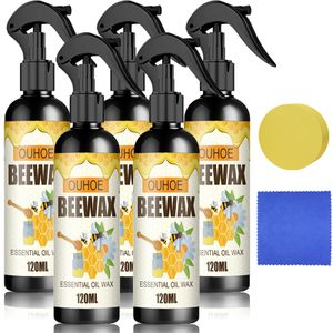 5 Stück Möbelpflege Bienenwachs Spray, mit Schwamm und Reinigungstuch, Möbelpflegemittel, Bienenwachs Möbelpflege Politur Möbelwax Holzpflege, 120 ml