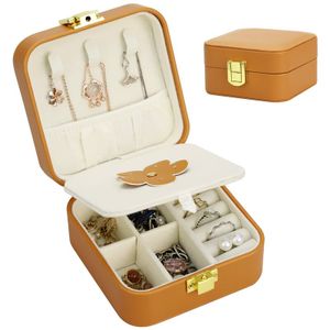 Reise-Schmuckkästchen, Kunstleder-Schmuckaufbewahrungsbox mit Spiegel für Ringe, Armbänder, Schnallen