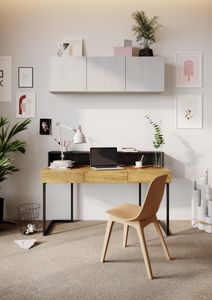 MINIO Büromöbelset FELIX S12A 2-Teiling Möbelset | Hikora Natural / Silk Flou Farbe mit Stahlbeinen