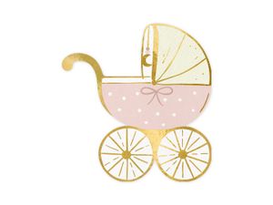 Servietten Kinderwagen 14x15cm 20 Stück rosa gold