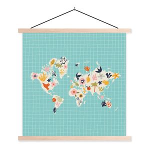 MuchoWow® Textilposter Karte - Kinder - Matisse 60x60 cm mit holzfarbenen Rahmen - Wanddekoration