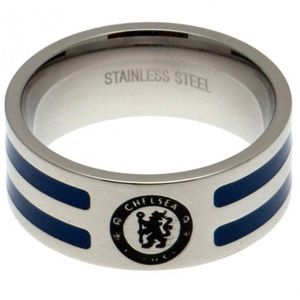Prsten Chelsea FC s barevnými pruhy TA1669 (střední) (stříbrná/modrá)