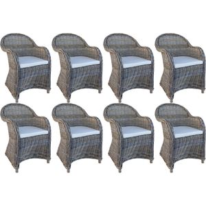 Rattanstuhl Kubu Grau mit weißem Kissen – Set mit 8 Stühlen